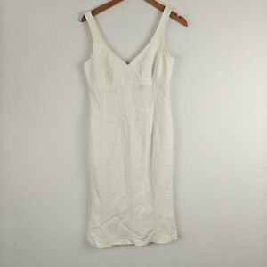 Versace Jeans Couture Cream Fitted Midi Dress Minimalist V-Neck Designer 26/40